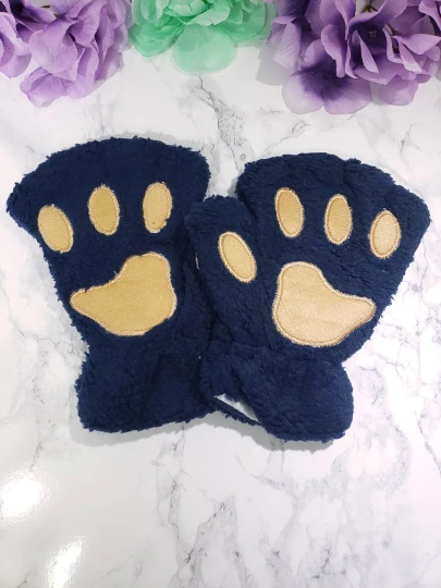 Navy Pet Play Fingerless Gloves