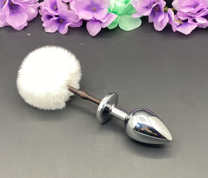 White Springy Bunny Tail Plug