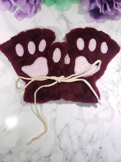 Maroon Pet Play Fingerless Gloves