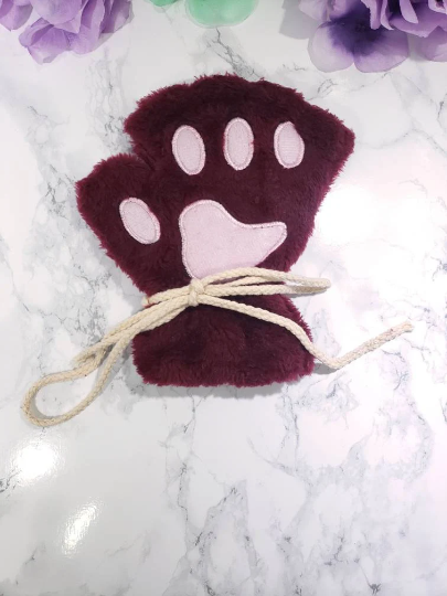 Maroon Pet Play Fingerless Gloves