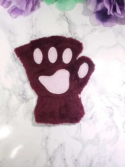 Maroon Pet Play Fingerless Gloves