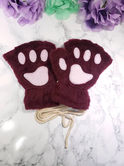 Maroon Pet Play Paw and Ears Set