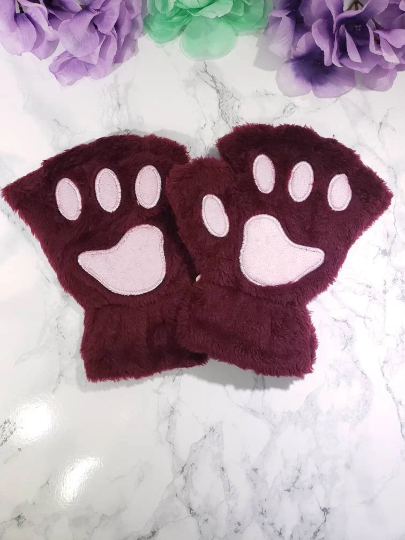 Maroon Pet Play Fingerless Gloves