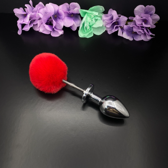 Red Springy Bunny Tail Plug