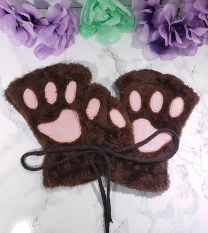 Dark Brown Pet Play Fingerless Gloves