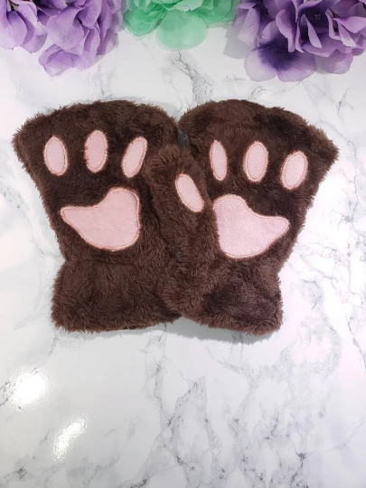 Dark Brown Pet Play Fingerless Gloves