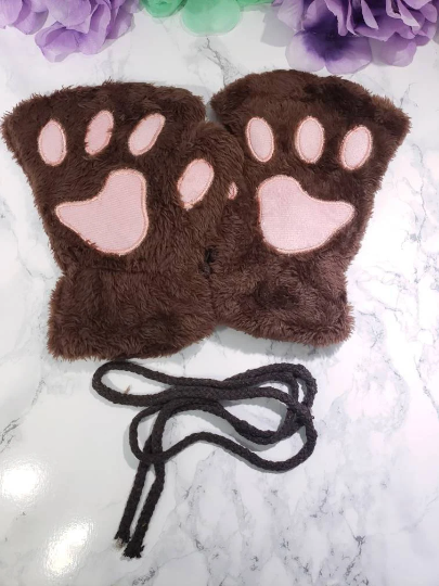 Dark Brown Pet Play Fingerless Gloves