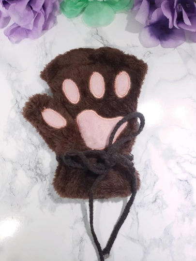 Dark Brown Pet Play Fingerless Gloves