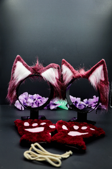 Maroon Pet Play Paw and Ears Set