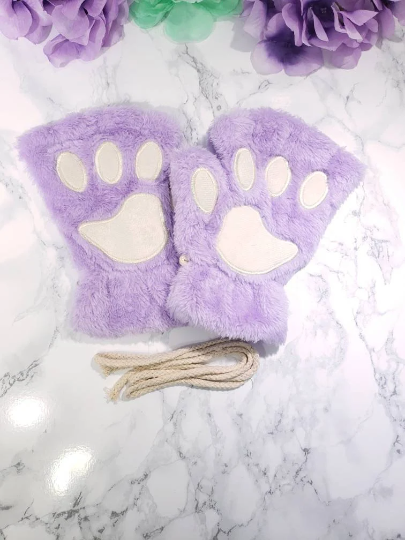 Lavender Pet Play Fingerless Gloves