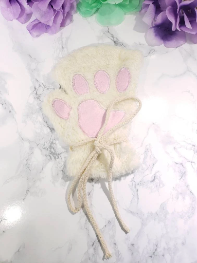 White Pet Play Fingerless Gloves