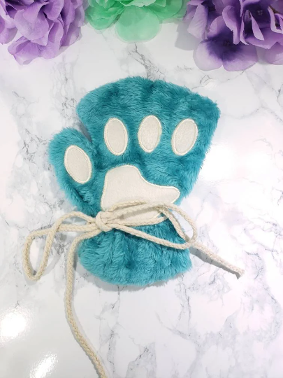 Teal Pet Play Fingerless Gloves