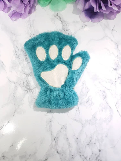 Teal Pet Play Fingerless Gloves