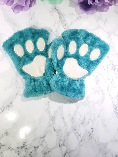 Teal Pet Play Fingerless Gloves