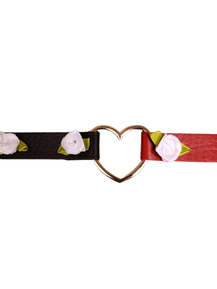 Heart and Roses Choker, Cosplay Adjustable Luxury Leather Heart Collar | Vixen's Hidden Desires