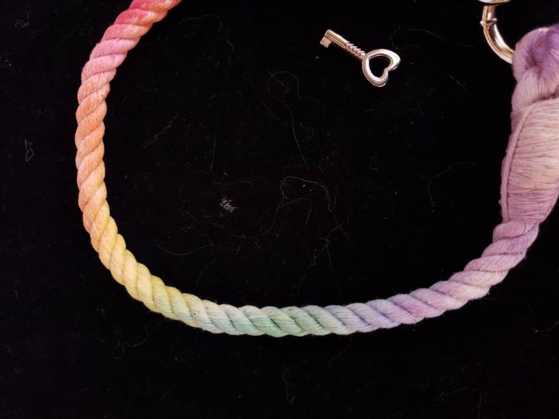 16" Splatter Dyed Rainbow Cotton Rope Collar | Vixen's Hidden Desires