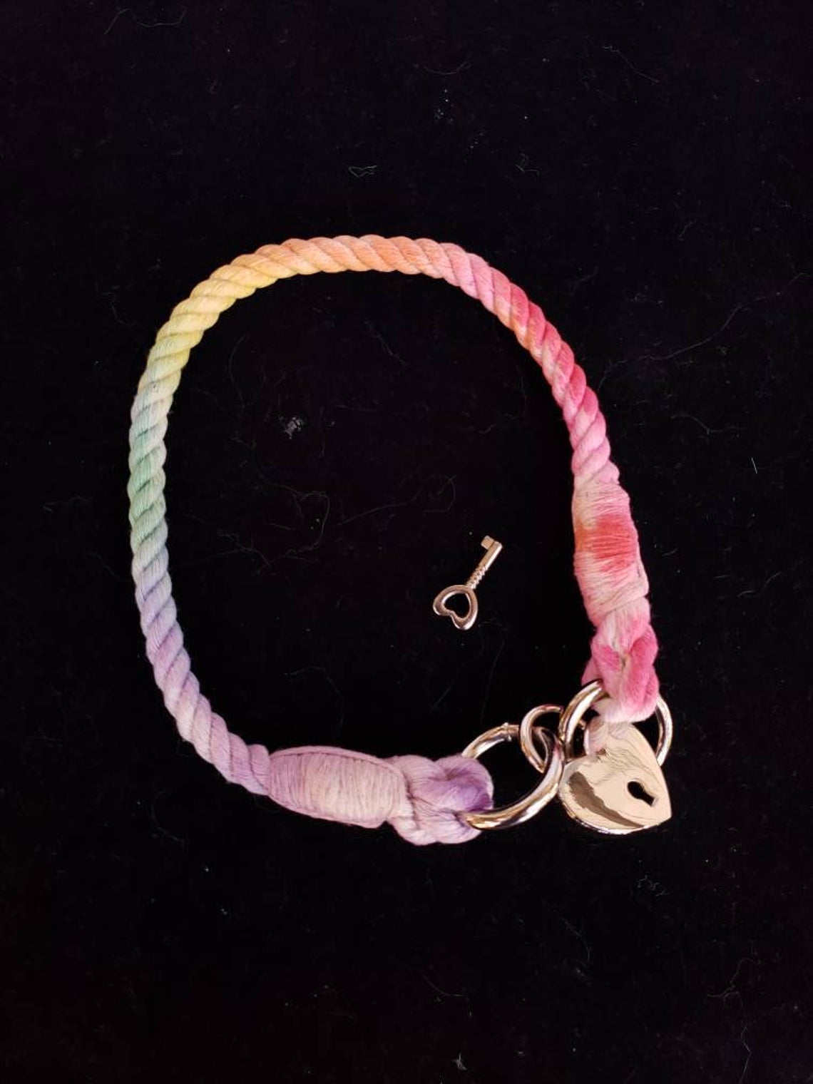16" Splatter Dyed Rainbow Cotton Rope Collar | Vixen's Hidden Desires