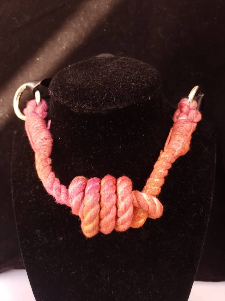 Pink and Orange Rope Bit Gag, 100% Cotton Rope BDSM Gag