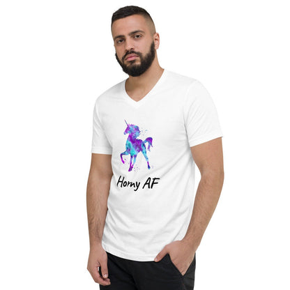 Horny AF Unicorn Unisex Short Sleeve V-Neck T-Shirt
