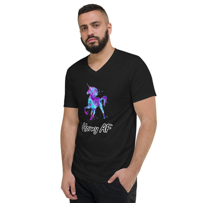 Horny AF Unicorn Unisex Short Sleeve V-Neck T-Shirt