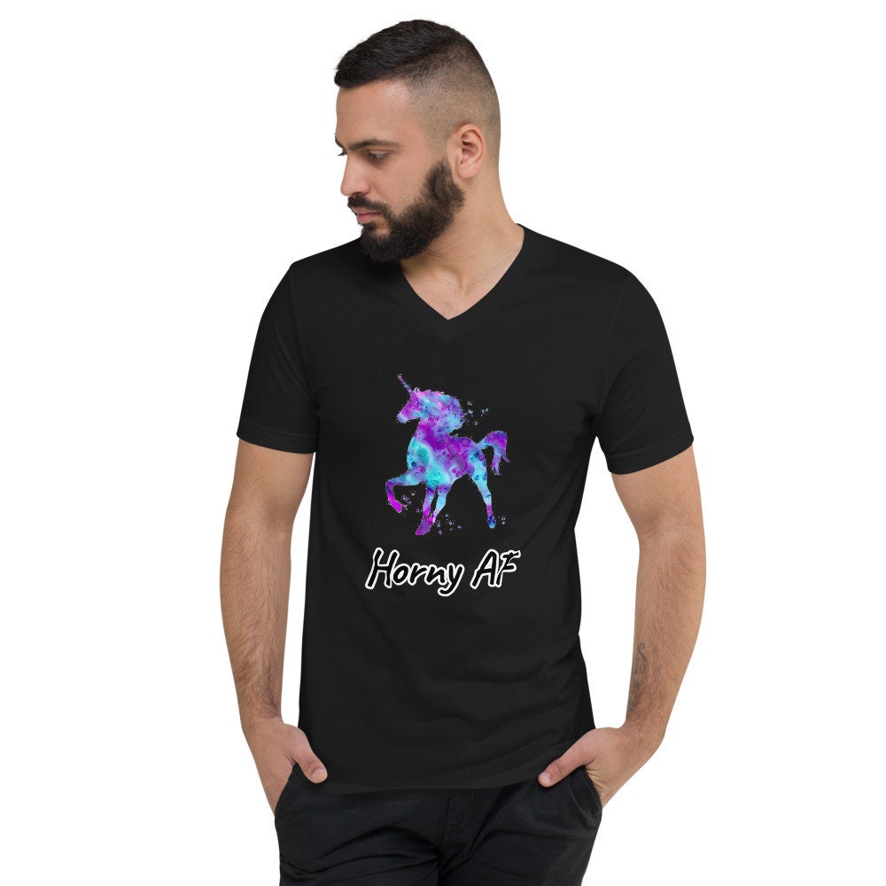 Horny AF Unicorn Unisex Short Sleeve V-Neck T-Shirt