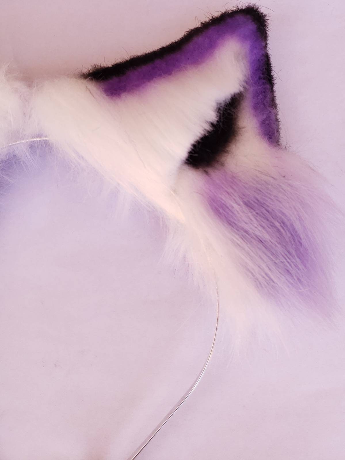 Pet Play Animal Ears, Purple and Black Cosplay, Pet Play Bendable Ears, Faux Fur Animal Ears