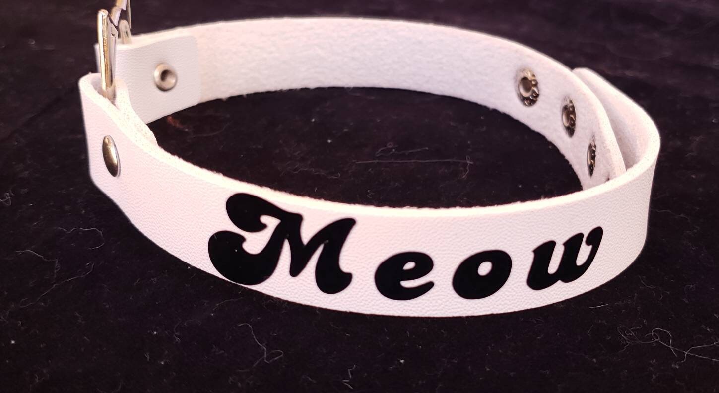 Meow Pet Play Cat Choker, Adjustable Faux Leather Cat Collar, Sexy Soft PU Leather DDLG Collar | Vixen's Hidden Desires