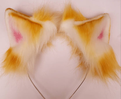 Realistic Animal Ears, Yellow Cosplay, Pet Play Bendable Ears, Faux Fur Animal Ears