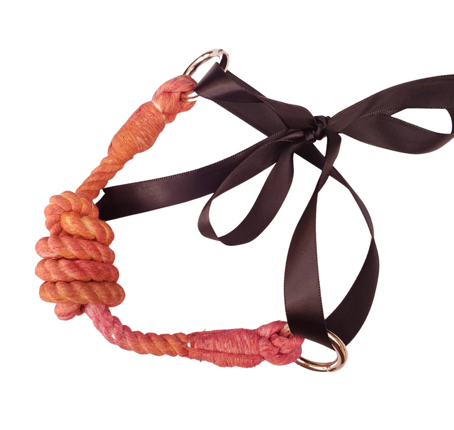 Pink and Orange Rope Bit Gag, 100% Cotton Rope BDSM Gag