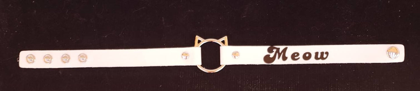 Meow Pet Play Cat Choker, Adjustable Faux Leather Cat Collar, Sexy Soft PU Leather DDLG Collar