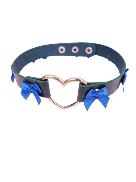 Green and Blue Heart Choker, Adjustable Pet Play Heart Collar, Sexy Soft PU Leather DDLG Collar | Vixen's Hidden Desires