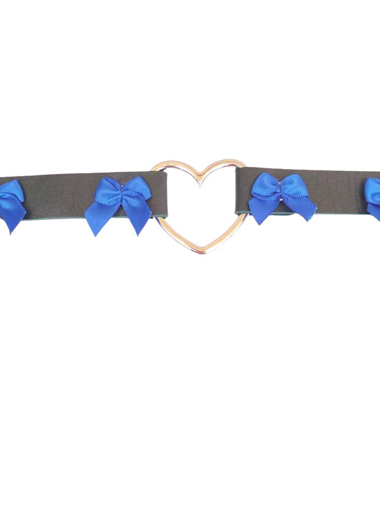 Green and Blue Heart Choker, Adjustable Pet Play Heart Collar, Sexy Soft PU Leather DDLG Collar | Vixen's Hidden Desires