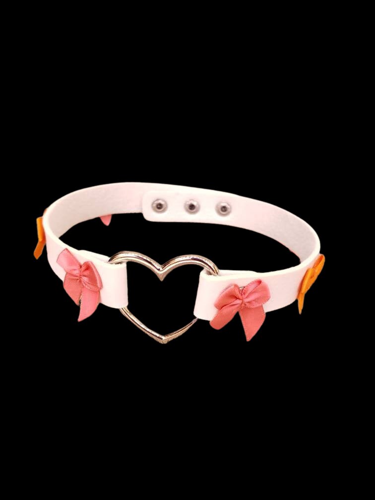 White Heart Choker, Adjustable Pet Play Heart Collar, Sexy Soft PU Leather DDLG Collar | Vixen's Hidden Desires