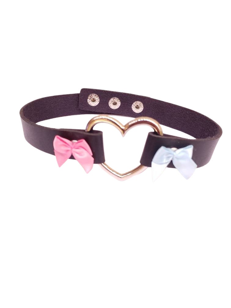 Black Heart Choker, Adjustable Pet Play Heart Collar, Sexy Soft PU Leather DDLG Collar | Vixen's Hidden Desires