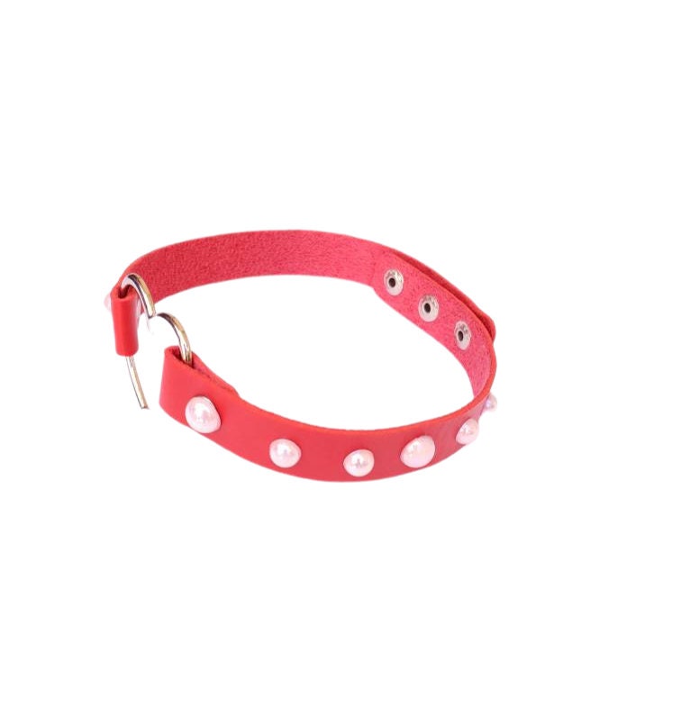 Red Heart Choker, Adjustable Pet Play Heart Collar, Sexy Soft PU Leather DDLG Collar | Vixen's Hidden Desires