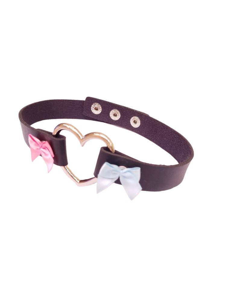 Black Heart Choker, Adjustable Pet Play Heart Collar, Sexy Soft PU Leather DDLG Collar | Vixen's Hidden Desires