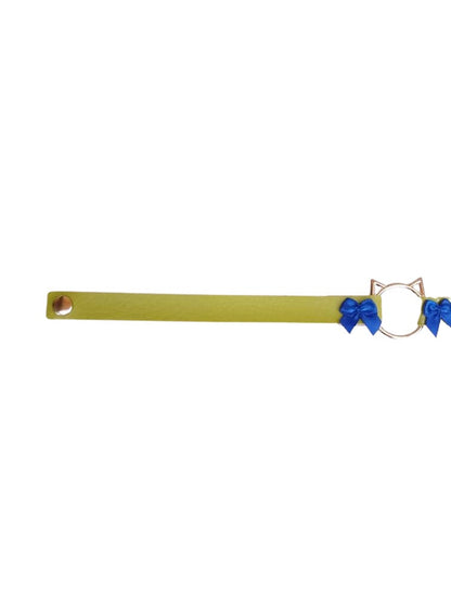 Green Cat Choker with Bows, Adjustable Faux Leather Cat Collar