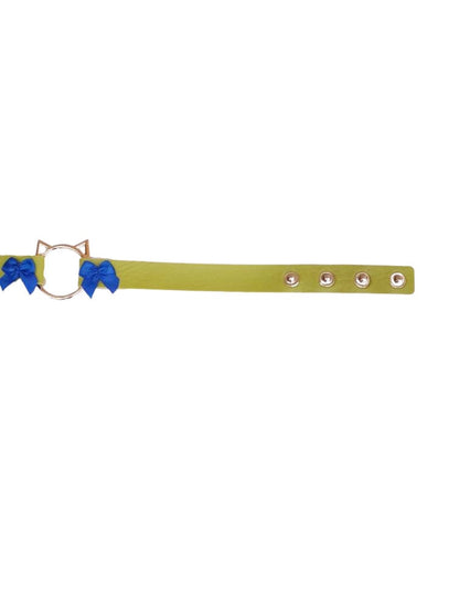 Green Cat Choker with Bows, Adjustable Faux Leather Cat Collar