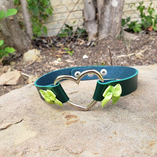 Green Heart Choker, Adjustable Pet Play Heart Collar, Sexy Soft PU Leather DDLG Collar
