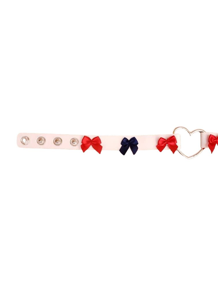 Red, White, and Blue Heart Choker with Bows, Adjustable Faux Leather Cat Collar | Vixen's Hidden Desires