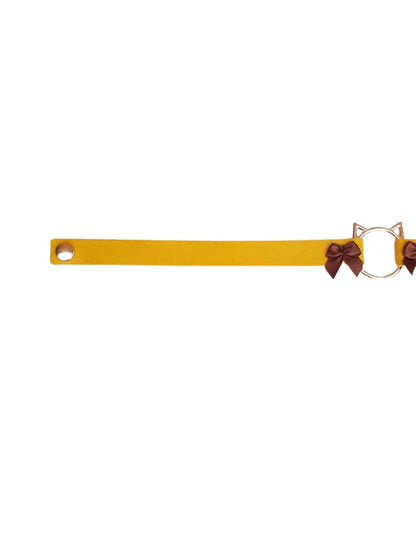 Yellow Cat Choker with Bows, Adjustable Faux Leather Cat Collar