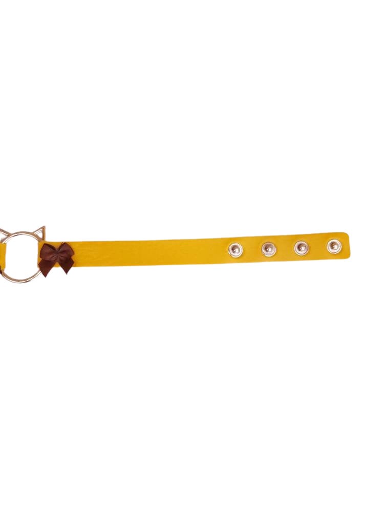 Yellow Cat Choker with Bows, Adjustable Faux Leather Cat Collar | Vixen's Hidden Desires