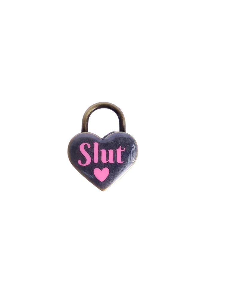 Slut Heart Pad Lock, Aluminum Heart Lock, Collar Closure Lock | Vixen's Hidden Desires