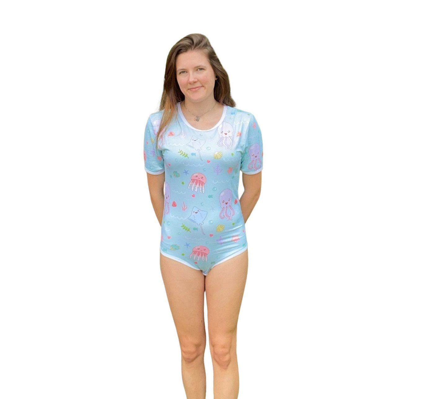 Ocean Creatures Adult Bodysuit - DDLG & ABDL Bath Time Milk Silk Adult One Piece | Ageplay Little Space Clothing Apparel Ideas