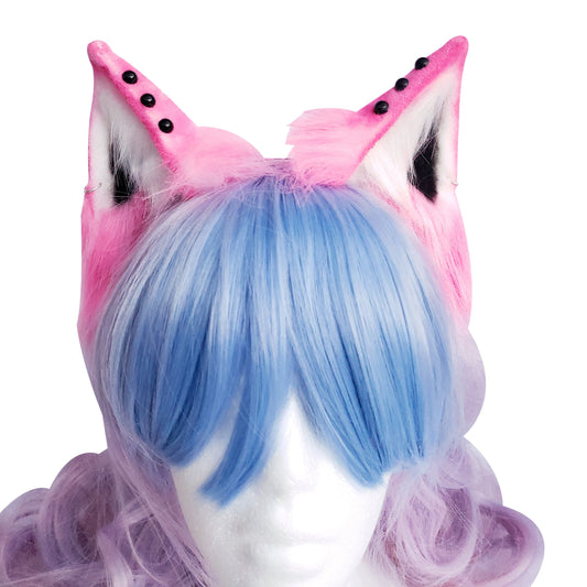 Pink Punk Animal Ears, Cosplay, Pet Play Bendable Ears, Faux Fur Animal Ears