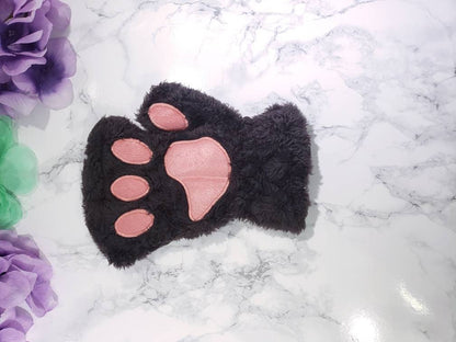 Dark Gray Pet Play Fingerless Gloves, Animal Paws, Cosplay Paws