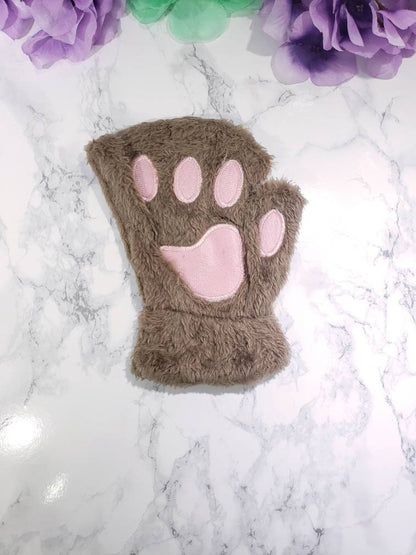 Light Brown Pet Play Fingerless Gloves, Animal Paws, Cosplay Paws