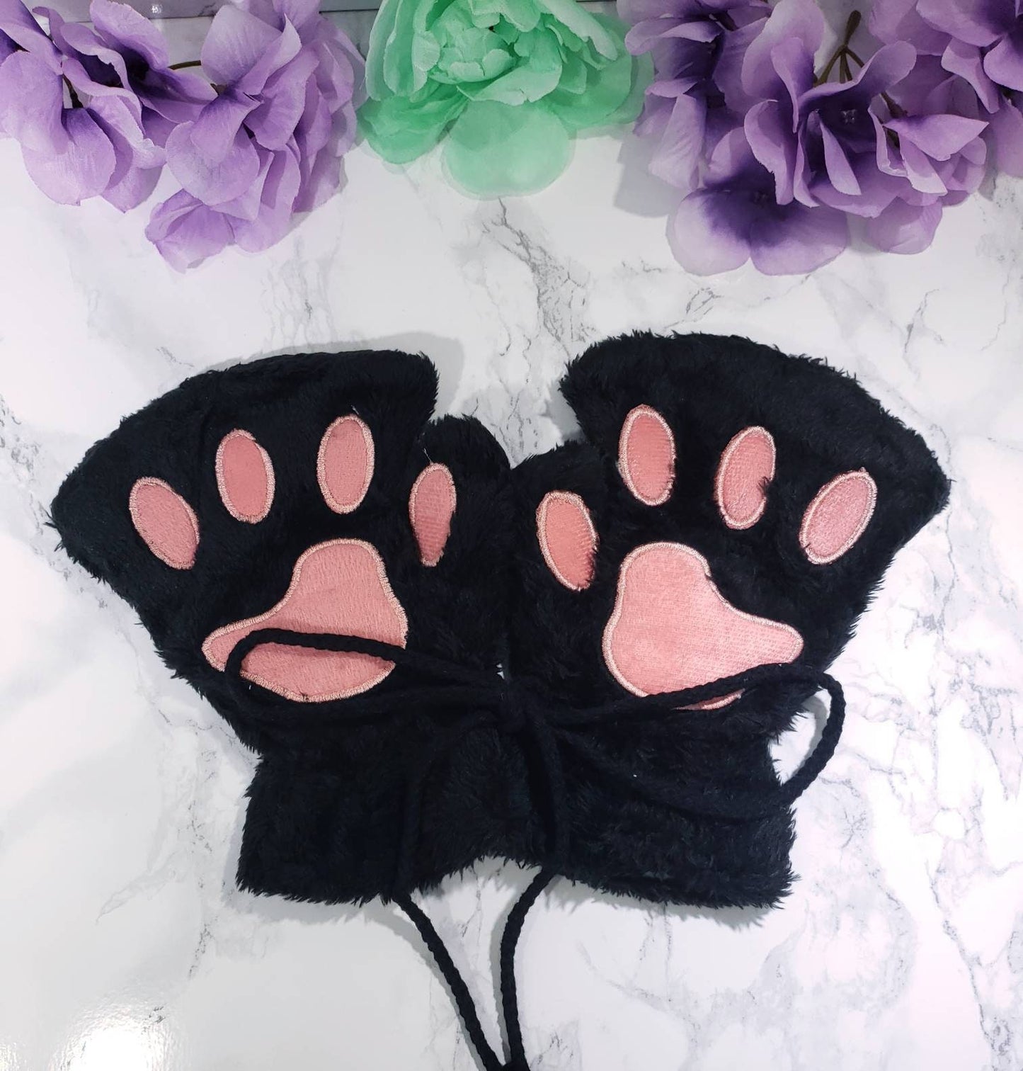 Black Pet Play Fingerless Gloves, Animal Paws, Cosplay Paws