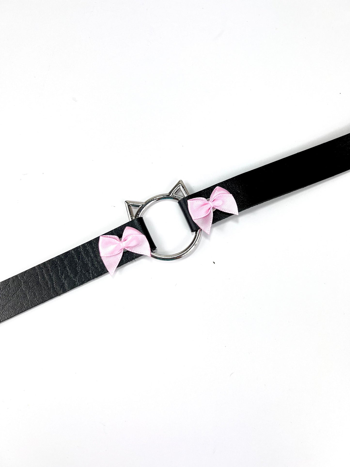 Black Cat Choker with Bows, Adjustable Faux Leather Cat Collar