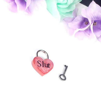 Slut Heart Pad Lock, Aluminum Heart Lock, Collar Closure Lock